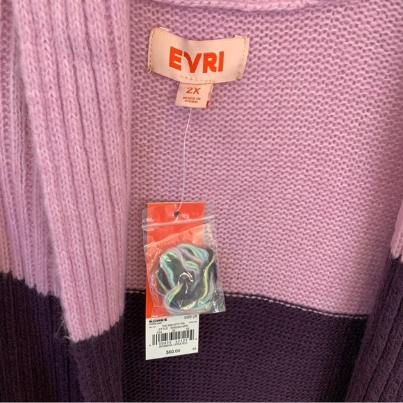 EVRI Knit Cardigan - Multi Stripe-Light‎ Purple Size 2X - Picture 4 of 11